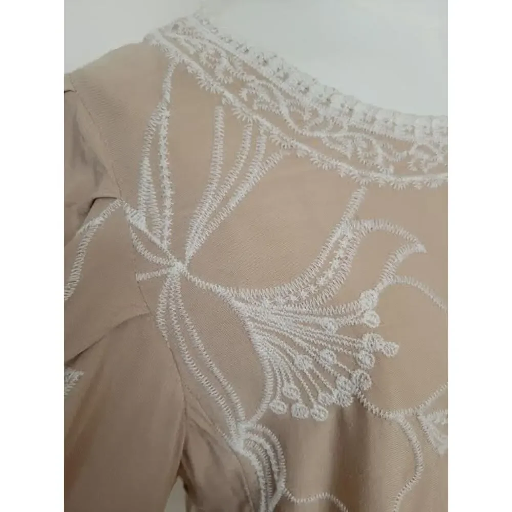 Cottage Garden Floral Embroidered Puff Sleeve Relaxed Fit Asymmetrical Blouse